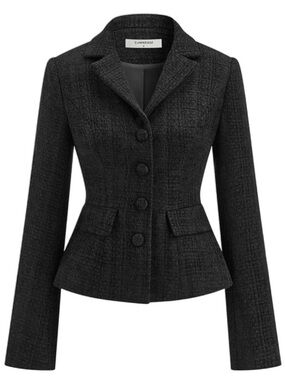 Commense Black Fitted Chenille Blazer